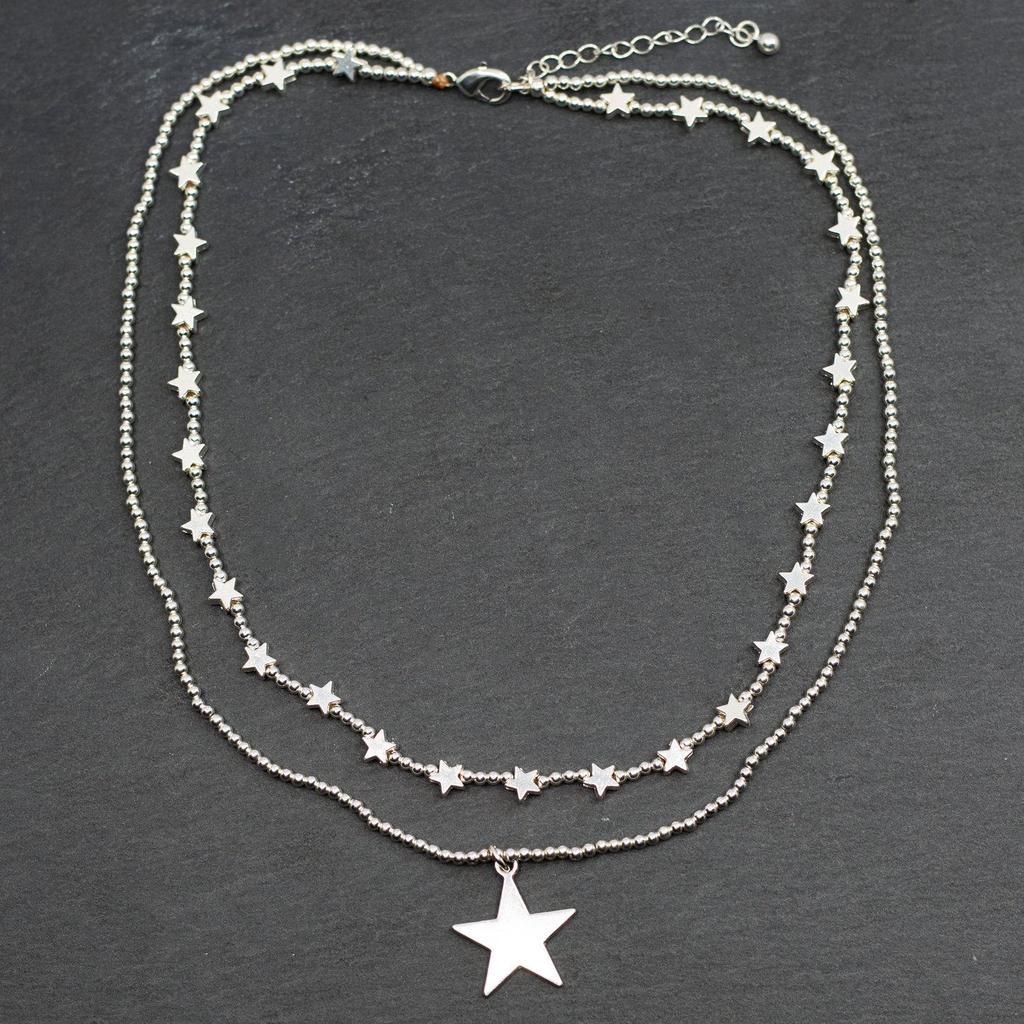 Silver Plate Double Strand Star Charm Necklace