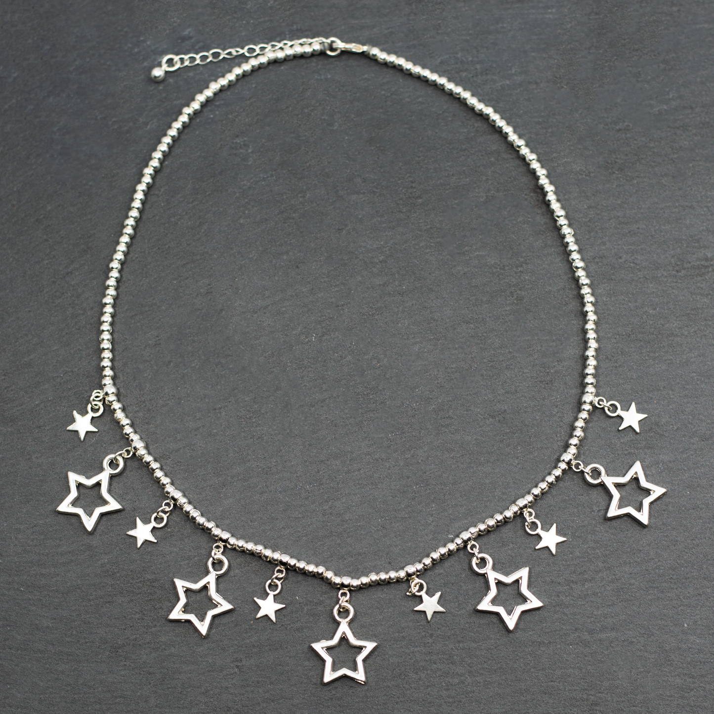 Silver Plate Short Charm Necklace With Drop Stars