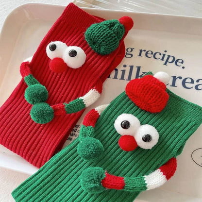 Cute Cartoon Christmas Socks Solid Cotton Middle-tube Stockings For Adults And Children