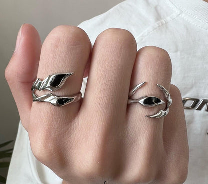 Irregular Shaped Black Onyx Metal Ring Street Tide Special-interest Design High Sense unisex