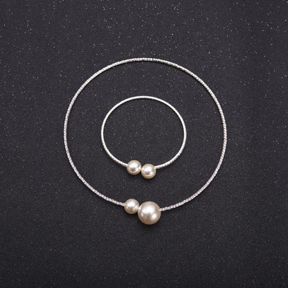 Bridal crystal pearl diamond drill collar adjustable two piece