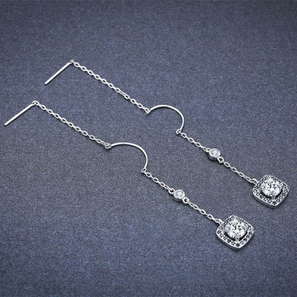 Light Luxury Long Copper Plated Zircon Dangle Earrings