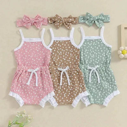 Barboteuse décontractée pour nouveau-né fille avec bandeau à nœud papillon - Ensemble deux pièces pour bébé fille