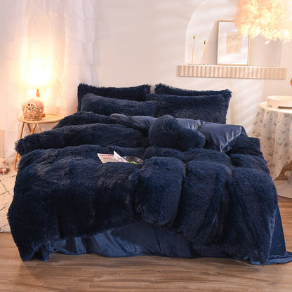 4-Piece Mink Velvet Bedding Set – Soft Polyester Duvet Cover, Flat Sheet & Pillowcases