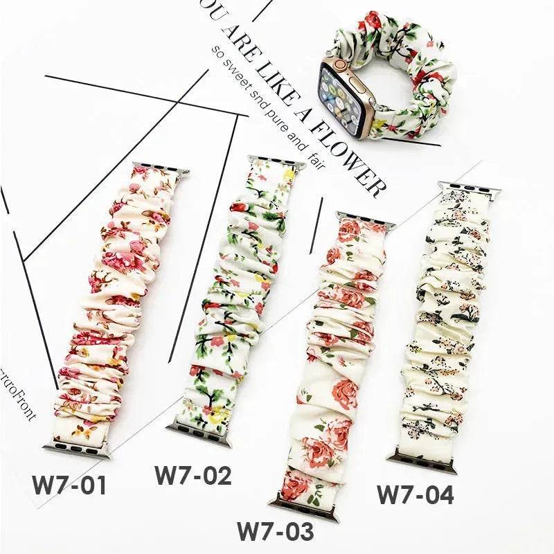 Women Replaceable Sew Floral  Elastic Hair Band Strap Wristband for iwatch