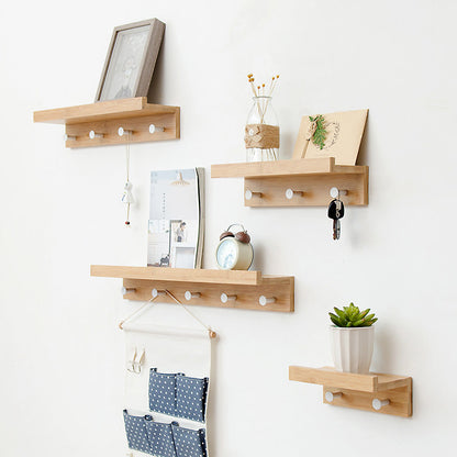 Bamboo Wall Shelf with Hooks – Creative Word Partition Floating Storage & Display Rack