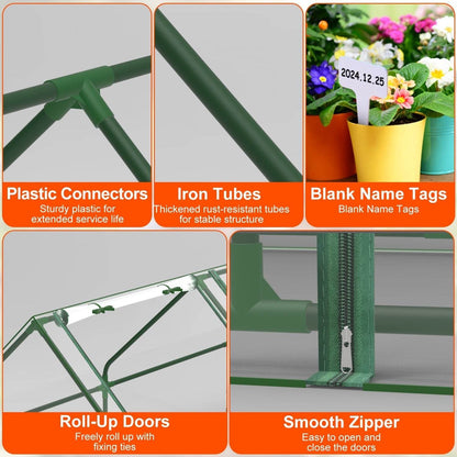 1 mini serre portable de 180x85x95 cm avec portes roulantes zippées, couvercle en PVC imperméable et résistant aux UV, pour jardin intérieur ou extérieur, patio, cour.