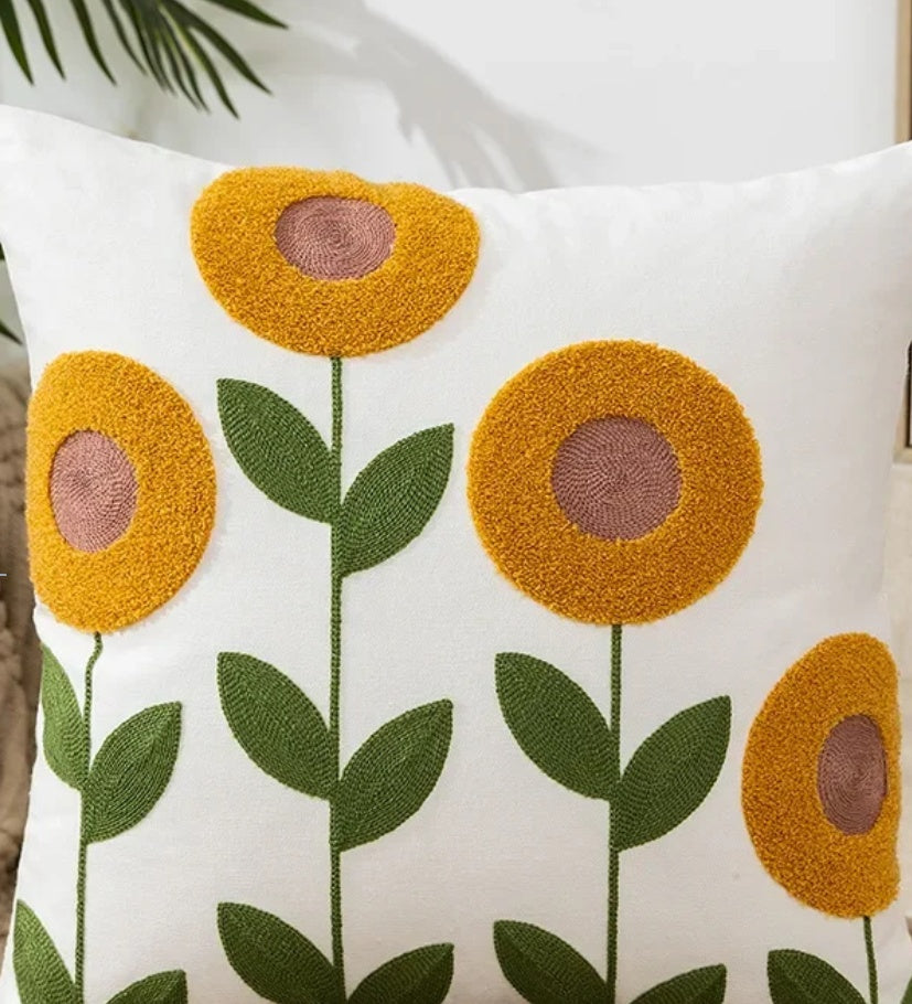 Decorative Floral Embroidered Pillow Cover