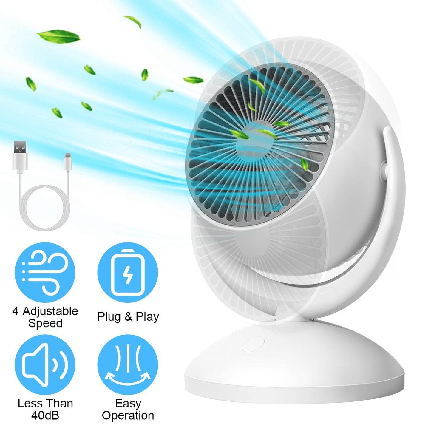 Portable Desk Fan Rechargeable Oscillating Tilting Fan With 4 Speeds 360 Degree