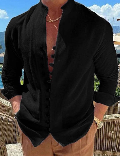 Cotton And Linen Casual Loose Long Sleeve Shirt men