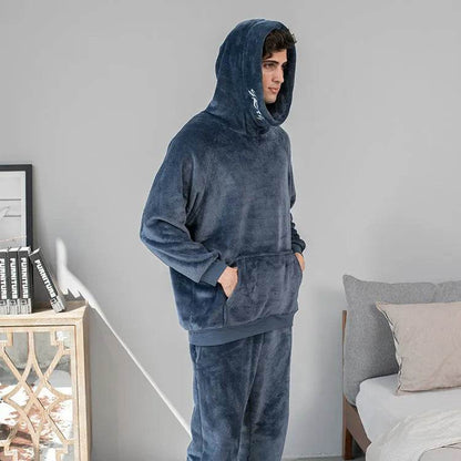 Men's Hooded Warm And Thickened Pajamas Suit