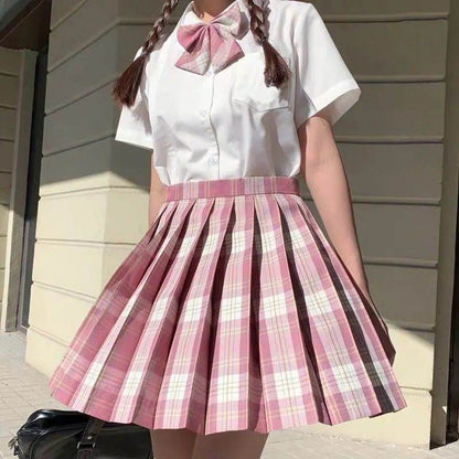 Student Jk Plaid Skirt Preppy Style Mini Pleated  Kilt Skirt