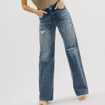 Blue Jeans Pant women Mid waist Denim Wide Leg Denim Pant