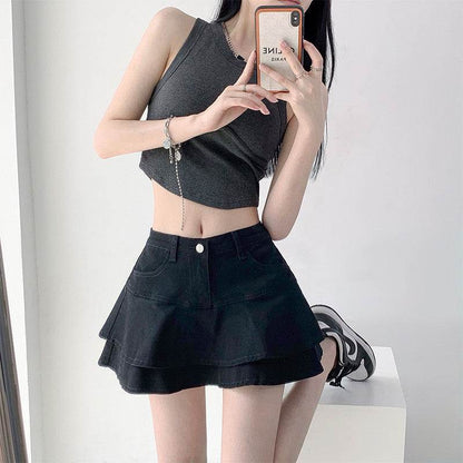 Women's White High Waist flared Mini  Denim Skirt golf skirt