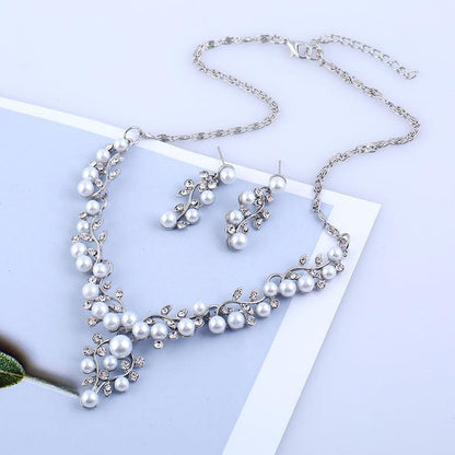 sweet temperament pearl diamond earrings necklace bride set