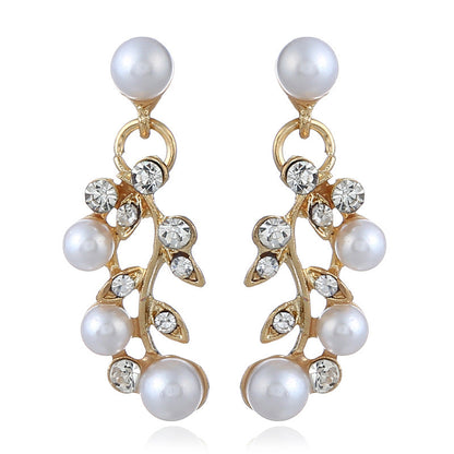 sweet temperament pearl diamond earrings necklace bride set