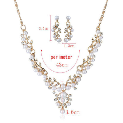 sweet temperament pearl diamond earrings necklace bride set