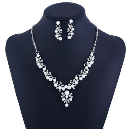 sweet temperament pearl diamond earrings necklace bride set