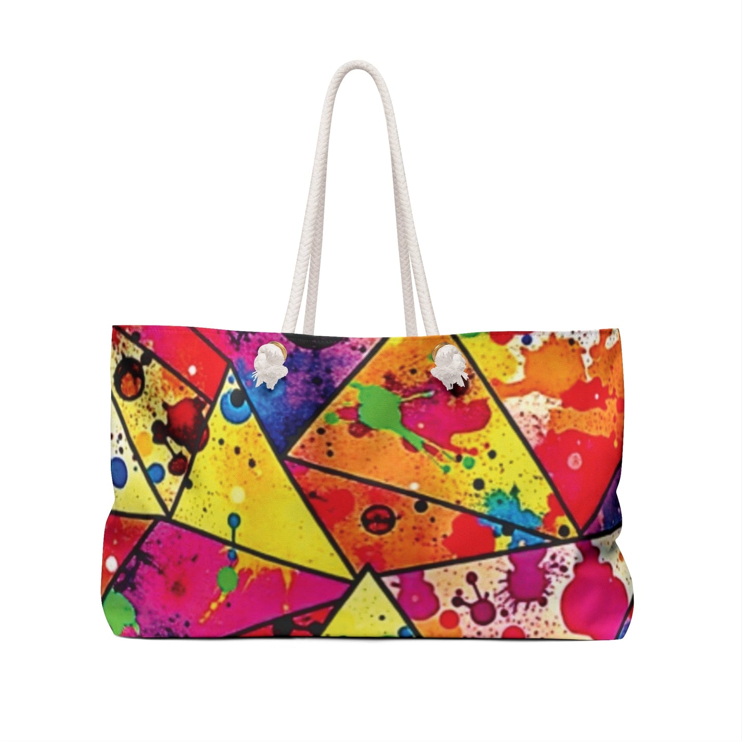Sac de voyage coloré à motifs géométriques et éclaboussures de peinture | Fourre-tout de voyage éclatant | Grand fourre-tout
