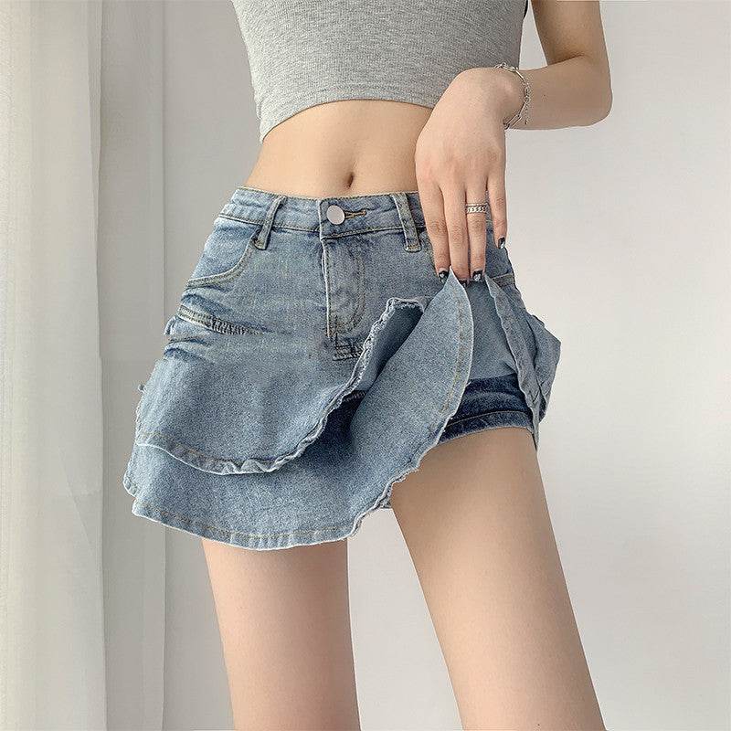 Women's White High Waist flared Mini  Denim Skirt golf skirt