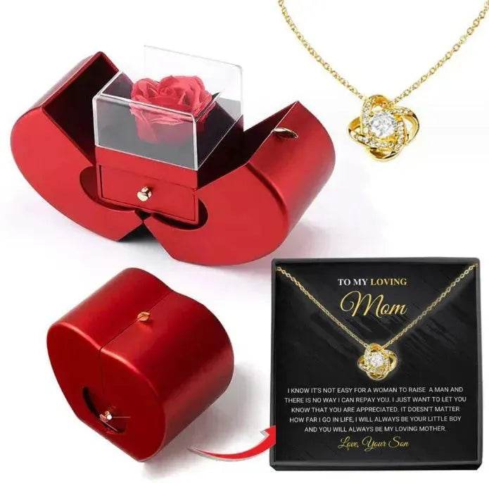 Boîte à bijoux de mode pomme rouge cadeau de Noël collier Rose éternelle pour fille fête des mères Saint Valentin cadeaux avec fleur artificielle Rose fleur boîte à bijoux