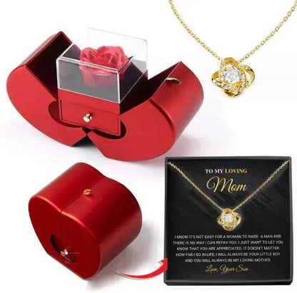 Boîte à bijoux de mode pomme rouge cadeau de Noël collier Rose éternelle pour fille fête des mères Saint Valentin cadeaux avec fleur artificielle Rose fleur boîte à bijoux