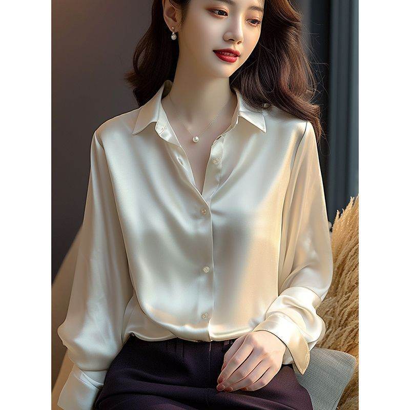 Professional Office Business Retro Unique Chic Satin Silk Blouse shirt Top for women