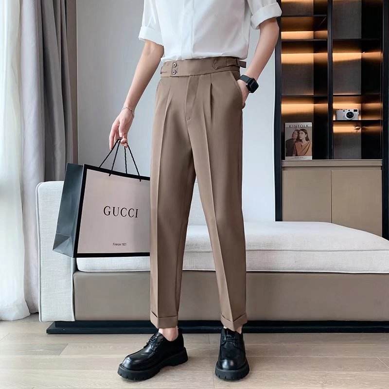 Work Office Business Formal Men's Trouser Draping Cropped Small Suit Pants Men