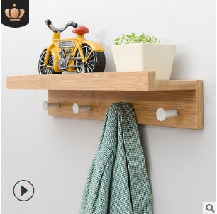 Bamboo Wall Shelf with Hooks – Creative Word Partition Floating Storage & Display Rack