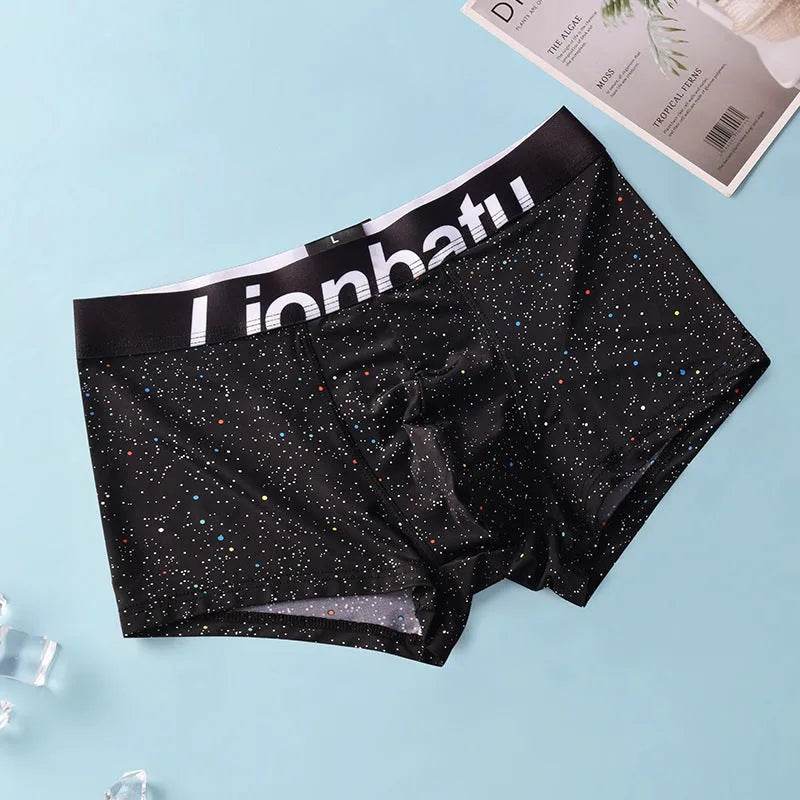 Ice Silk Men's Boxers Breathable Printed Boxer Briefs Mid waist