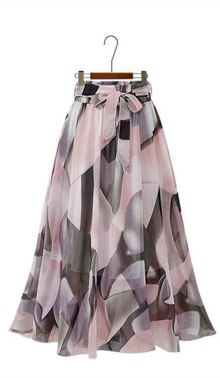 Jupe Longue Formelle Femme Taille Haute Florale Évasée en Mousseline de Soie pour le Bureau