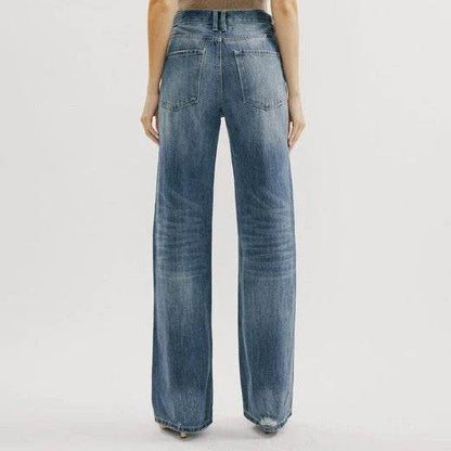 Blue Jeans Pant women Mid waist Denim Wide Leg Denim Pant