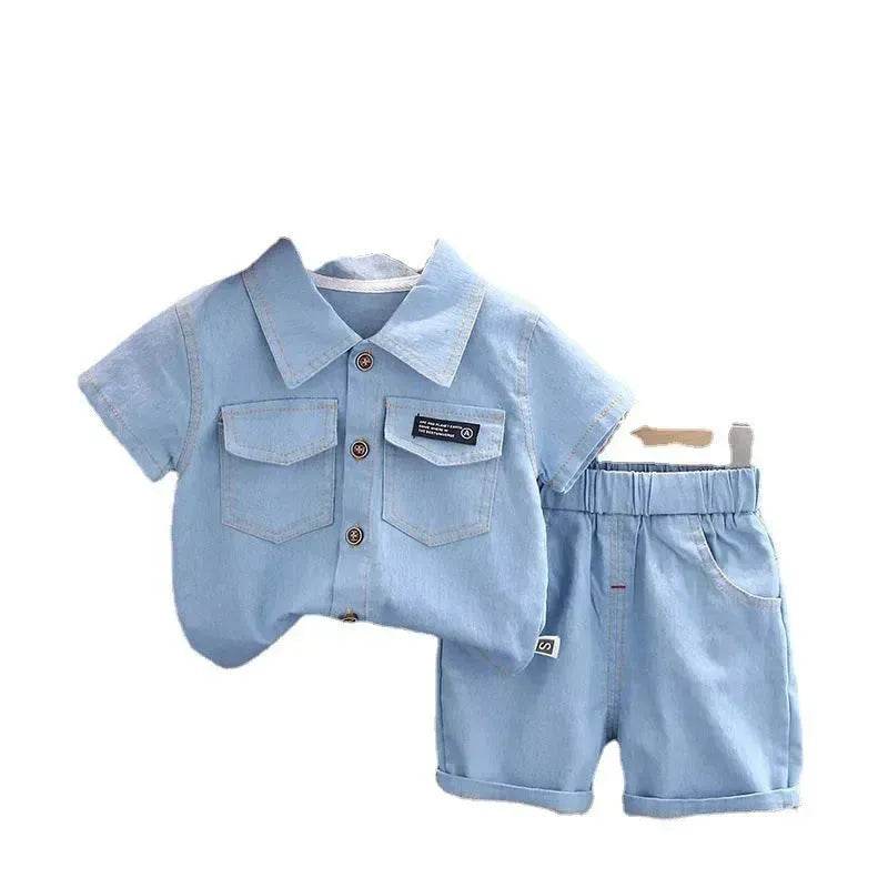 Lapel Short Sleeve Suit Children's Clothing Casual wear for boys Denim Two piece for boys