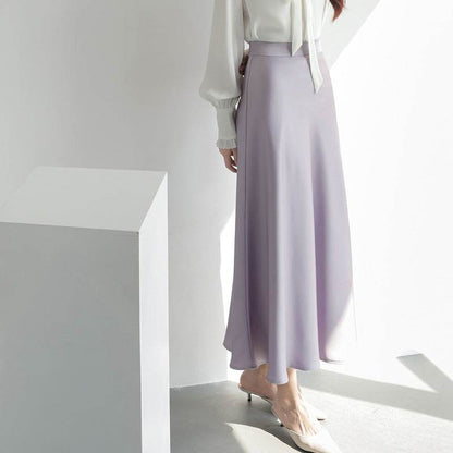 Women's formal Work Satin Skirt Summer High Waist Midi Sheath Skirt