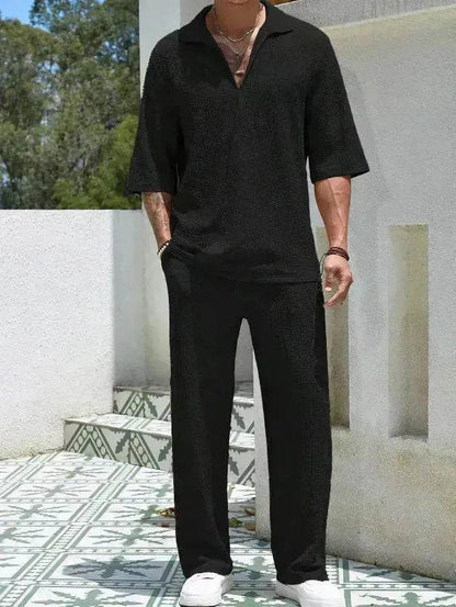 Men's Casual summer 2 piece Pant sets Short sleeved Top and Straight leg pant
