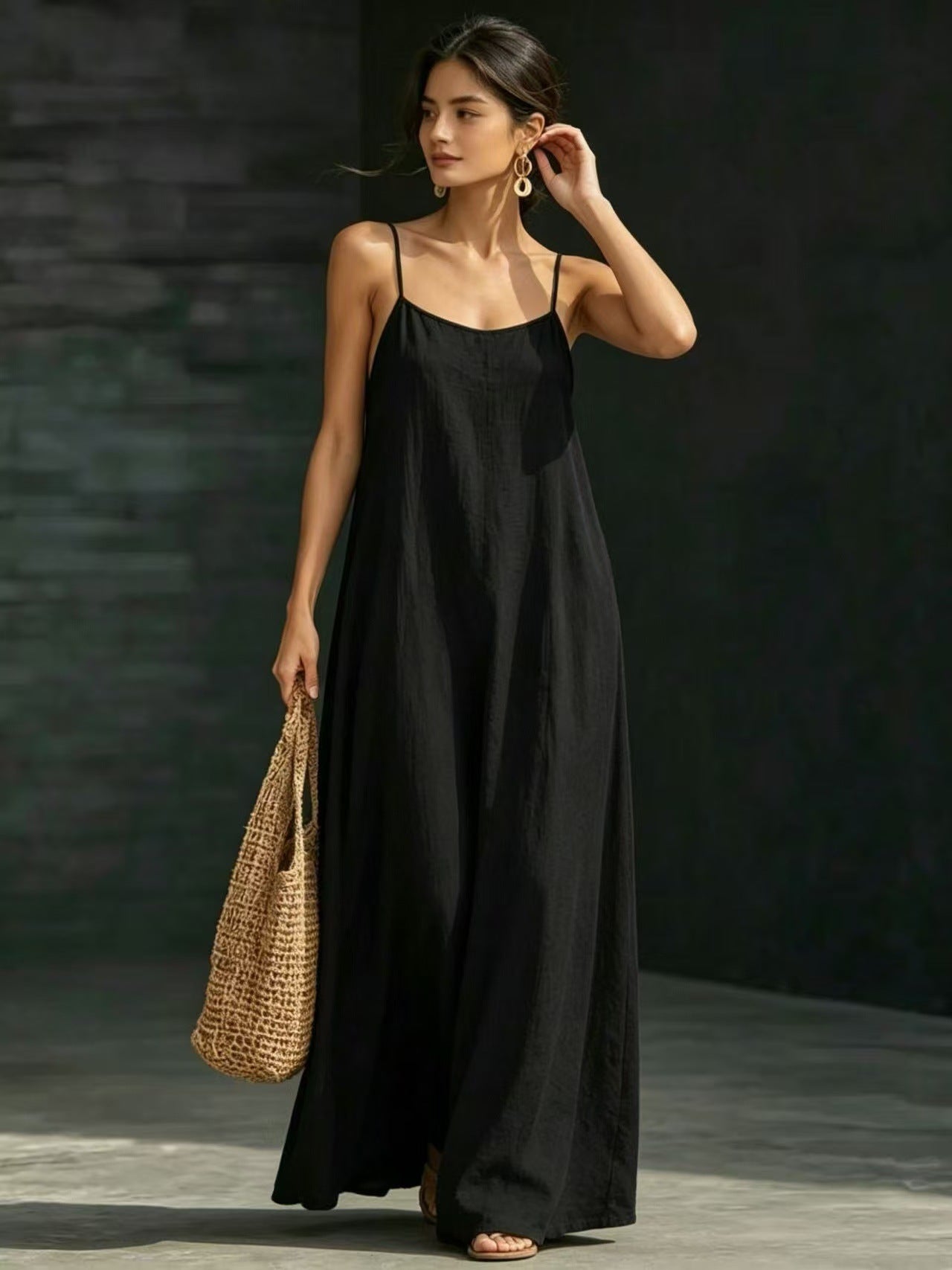 Summer Beach Spaghetti Strap Maxi Dress – Loose Flowy Casual Long Vacation Dress for Women