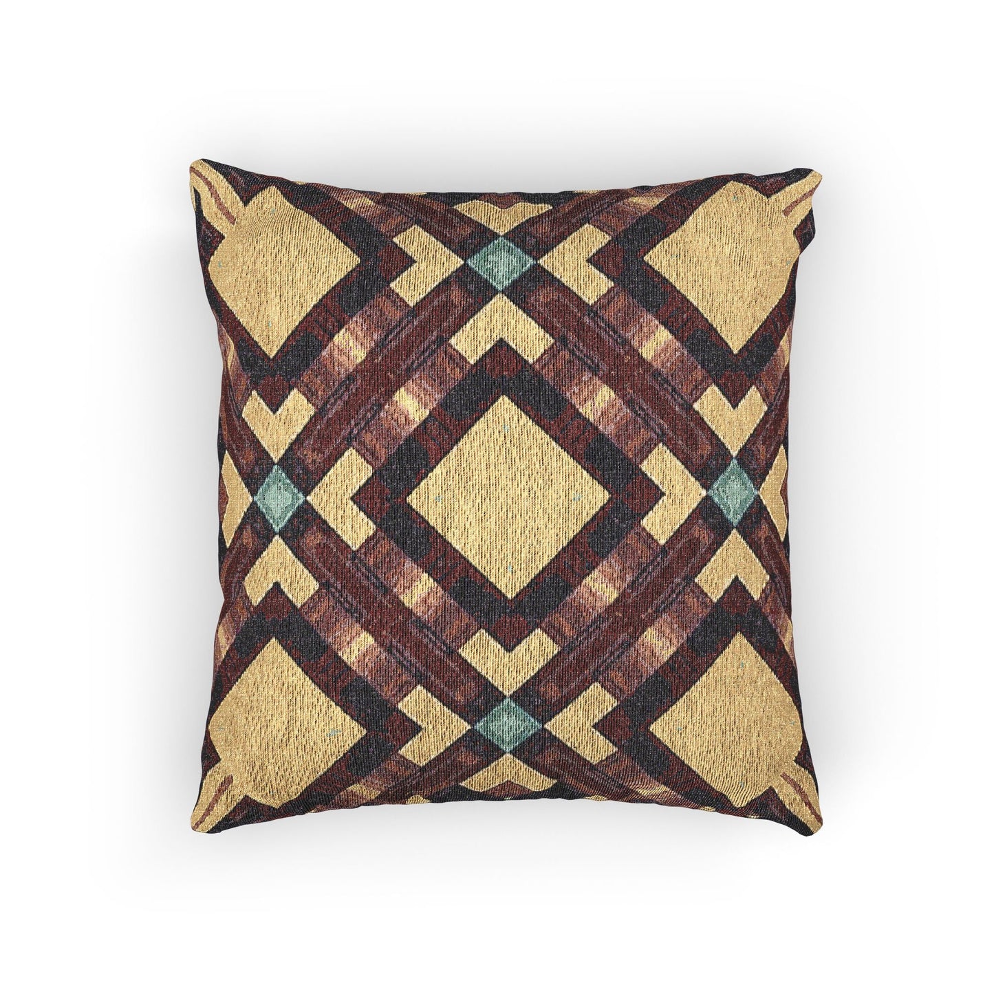 Woven Pillow — Geometric Boho Throw Pillow with Warm Earth Tones