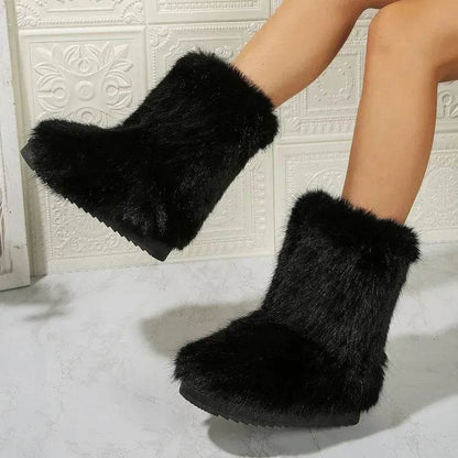Bottes de neige longues en peluche à la mode pour femme, chaudes, mi-hautes, fourrées, en coton, bottines d'hiver