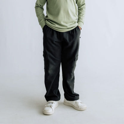 Youth Bamboo Fleece Cargo Pants | Black