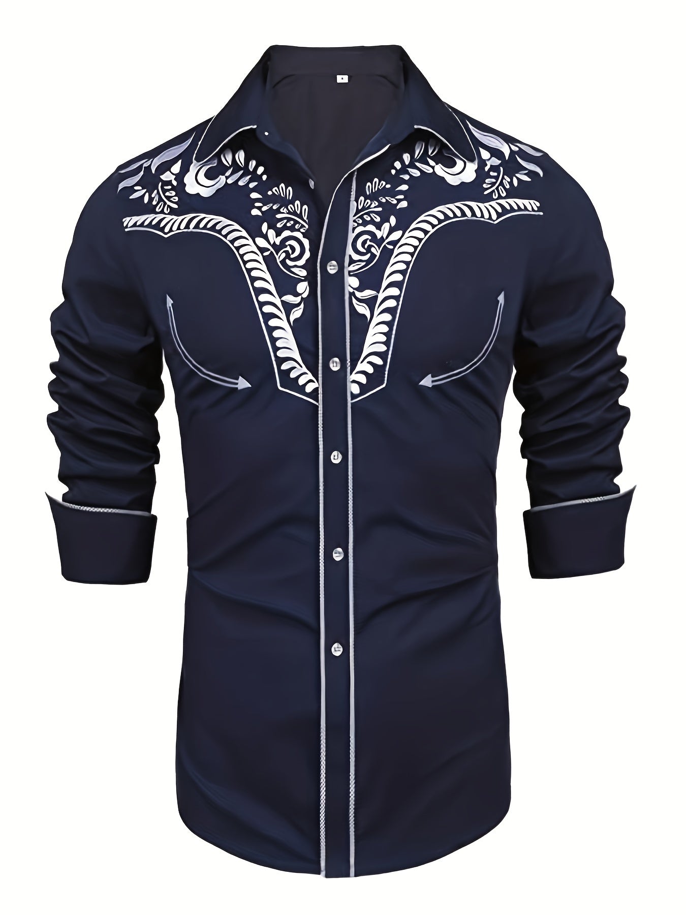 Western Cowboy Chic Long Sleeve Embroidered Shirt - Soft Cotton Blend, Elegant Design, Casual Style for Spring Fall Vacation Resort Wear - Men's Shirt for Outdoor Activities, Travel, and Leisure