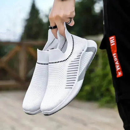 Chaussures Chaussettes en Maille Tendance avec Motif Rayé pour Homme, Baskets Respirantes à Enfiler, Chaussures de Course Légères Décontractées