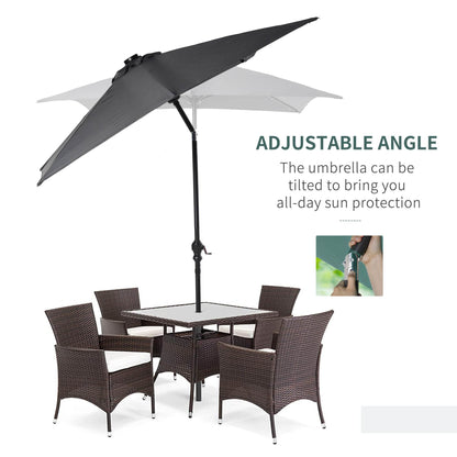 9 X 7 Ft Patio Umbrella Outdoor Table Market With Crank Solar LED Lights Tilt Button For Deck Dark Gray