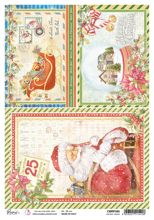 Ciao Bella Papier de Riz A4 Piuma Holiday Cheer - 5 Feuilles