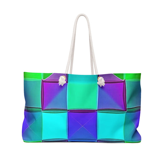 Sac de voyage à motif géométrique sarcelle et violet | Grand sac fourre-tout au design cubique coloré