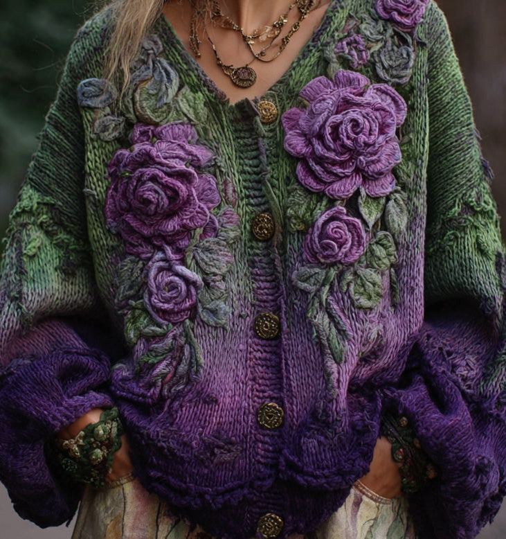 Women's Printed 3D-Effect Knitted Cardigan Coat