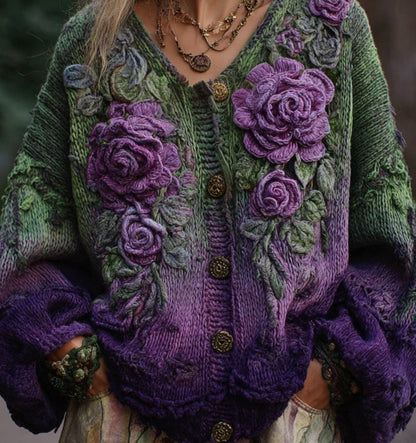 Women's Printed 3D-Effect Knitted Cardigan Coat