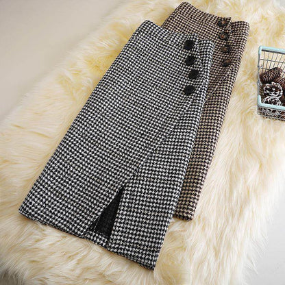 Elegant Women's  professional formal business office work Slit Houndstooth pencil Midi Skirt
