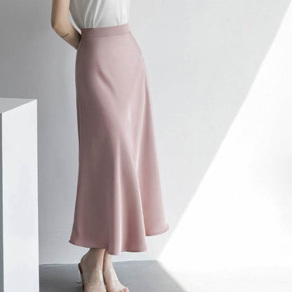 Women's formal Work Satin Skirt Summer High Waist Midi Sheath Skirt