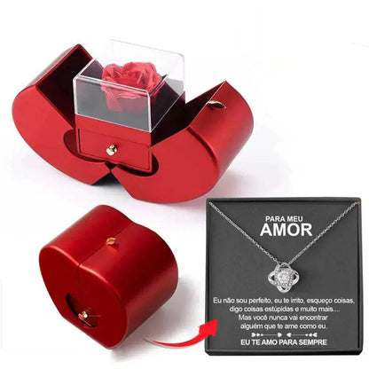 Boîte à bijoux de mode pomme rouge cadeau de Noël collier Rose éternelle pour fille fête des mères Saint Valentin cadeaux avec fleur artificielle Rose fleur boîte à bijoux