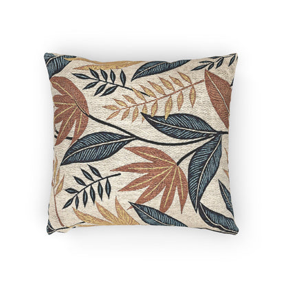 Tropical Leaf Pattern Woven Pillow | Botanical Throw Pillow, Neutral Blue Rust Design